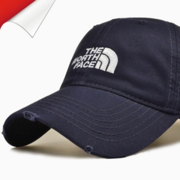 North Face Cap Classic Navy Unisex Distressed NEW - Picture 2 of 3